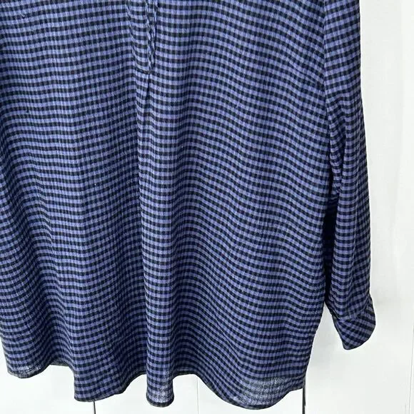 J.Jill Top Size XL Popover V-Neck Plaid Check Blouse Black Purple/Blue Women's - Picture 3 of 8